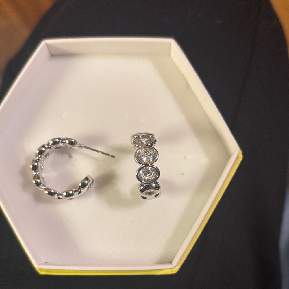 CZ and Rhodium Earrings - Picture 2 of 2